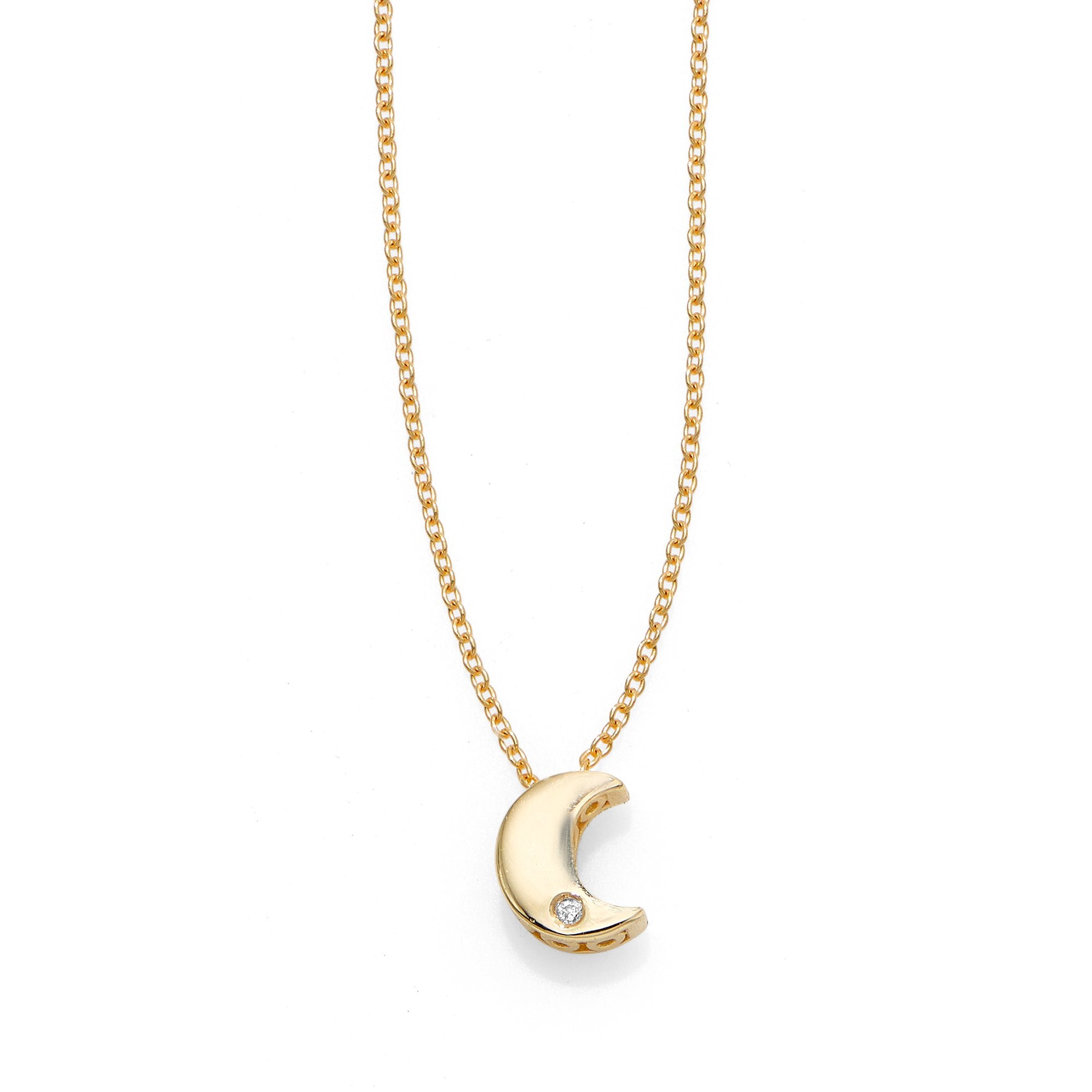 14kt Gold Chain Polished 2" Extender Moon Necklace with Lobster Clasp with 0.0050ct 1