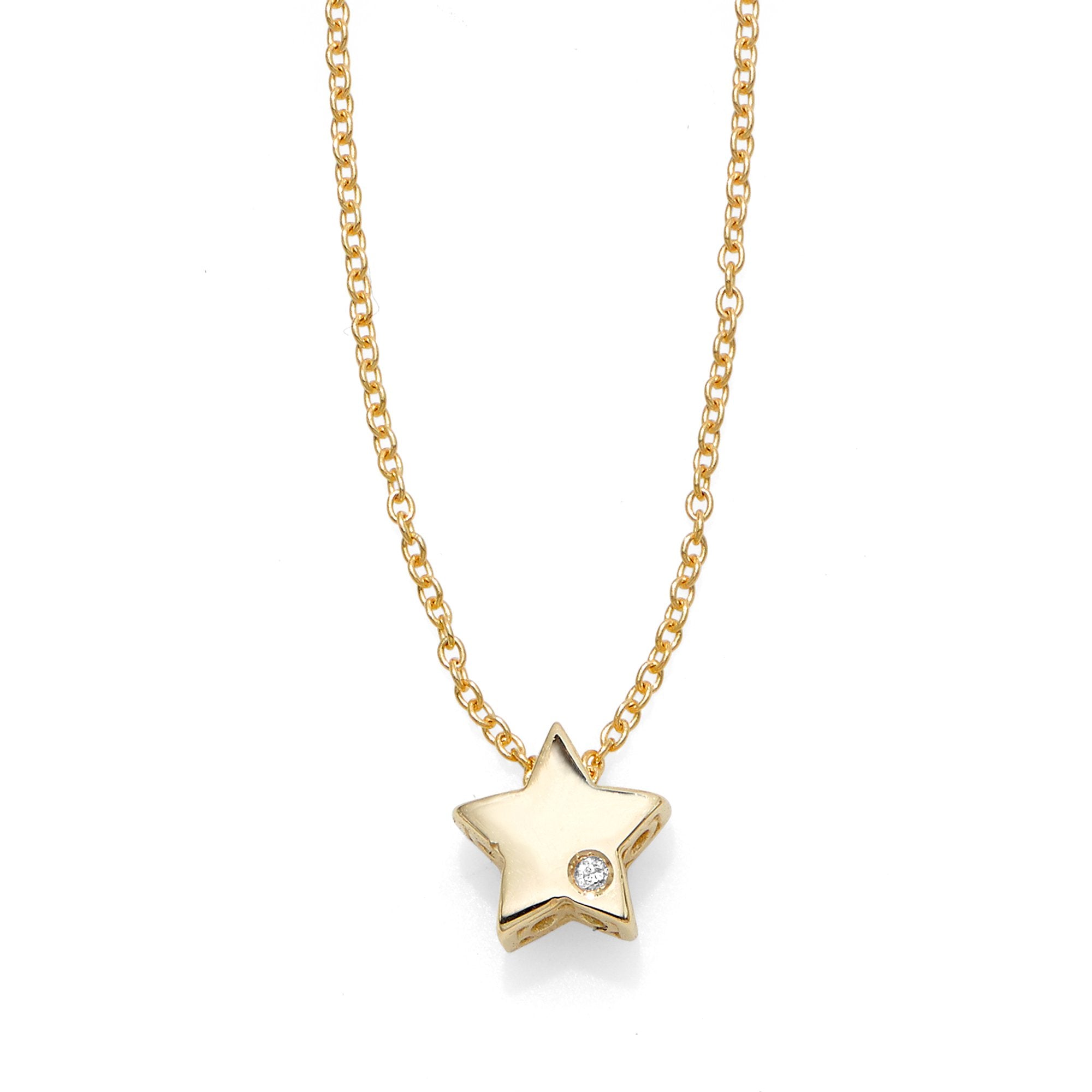 14kt Gold Chain Polished 2" Extender Star Necklace with Lobster Clasp with 0.0050ct 1