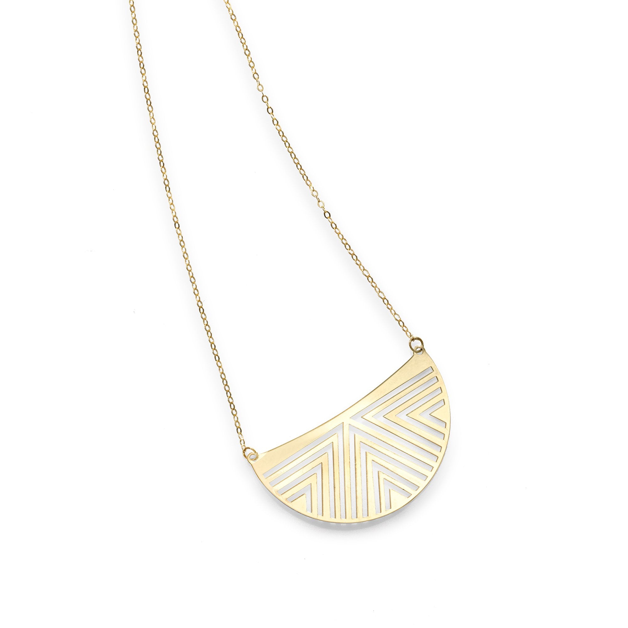 14kt Gold 18" Yellow Finish Cut-out Moon Necklace