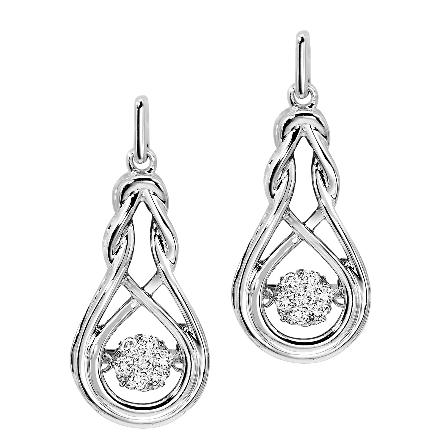 diamond rol rhythm of life love knot teardrop dangle earrings in sterling silver