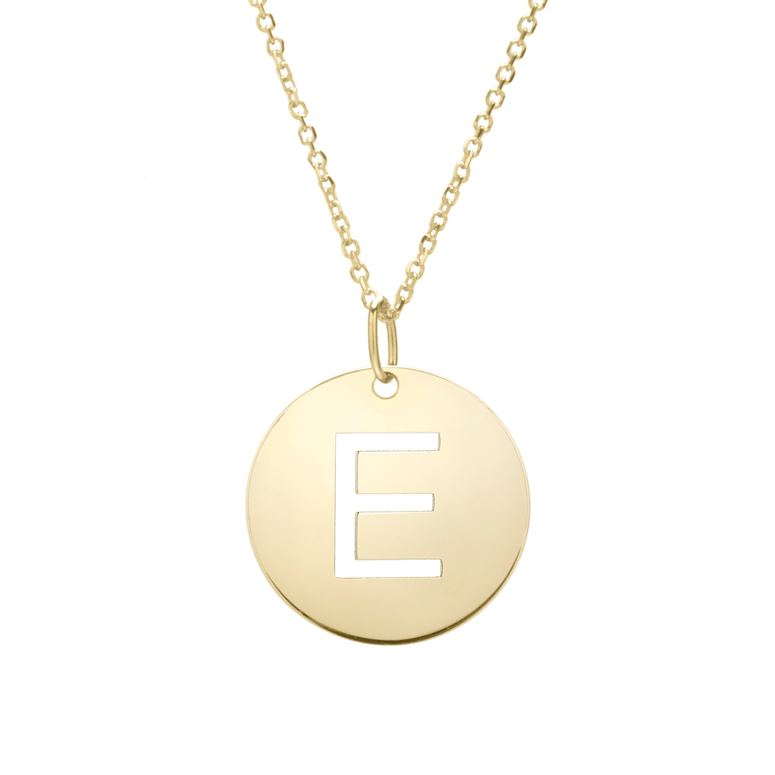 Polished Initial-E Pendant on 14kt Yellow Gold  Extendable Classic Cable Chain with Lobster Clasp