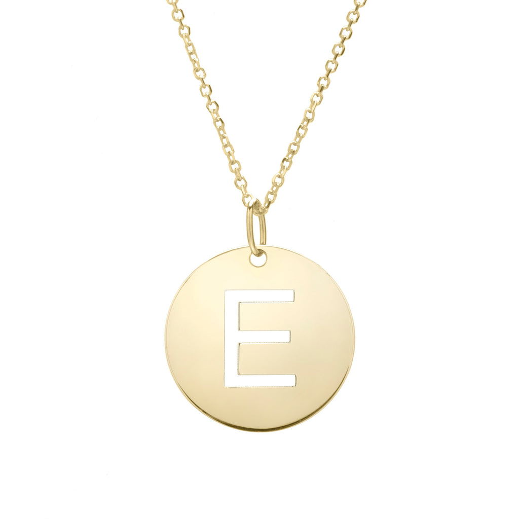 Polished Initial-E Pendant on 14kt Yellow Gold  Extendable Classic Cable Chain with Lobster Clasp