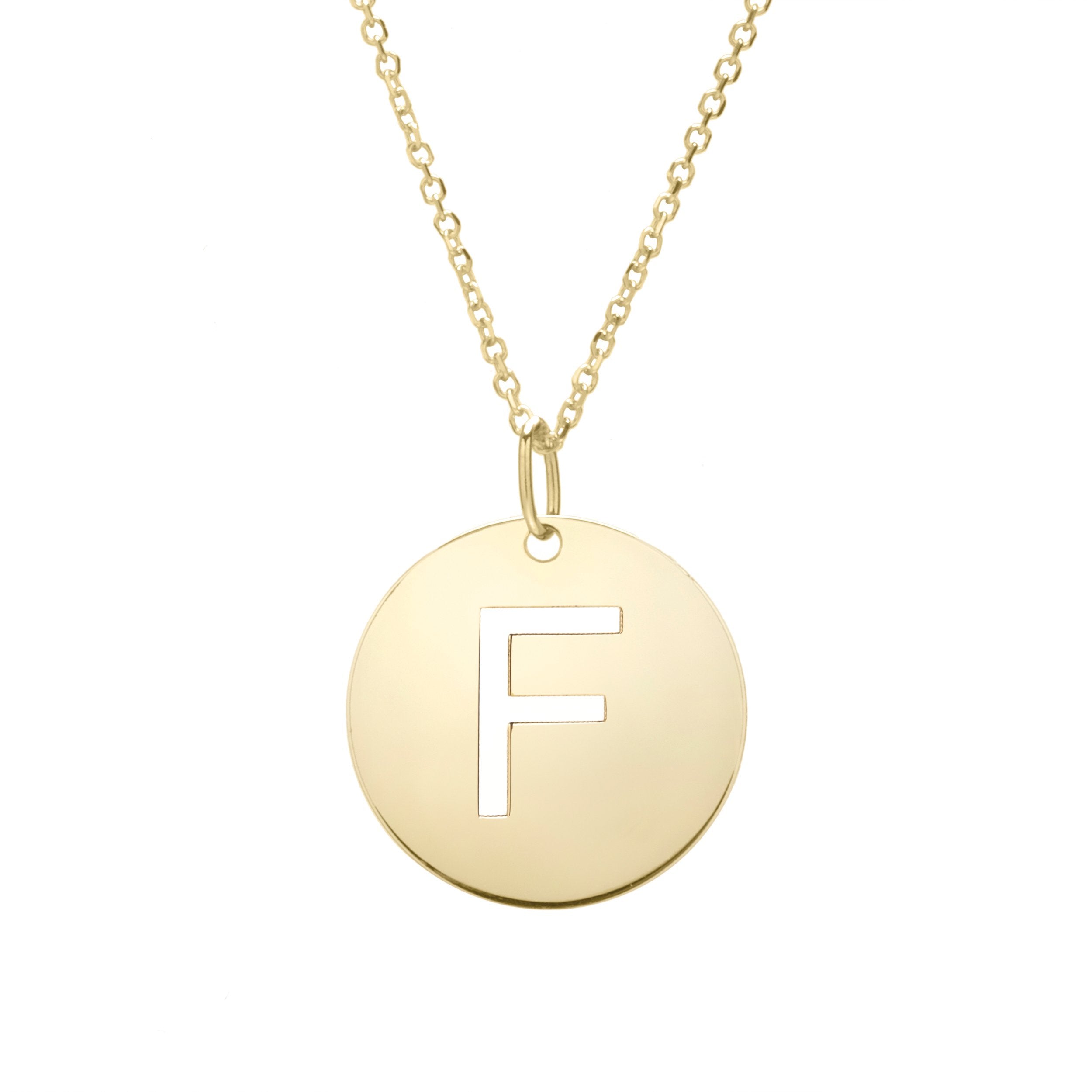 Polished Initial-F Pendant on 14kt Yellow Gold  Extendable Classic Cable Chain with Lobster Clasp