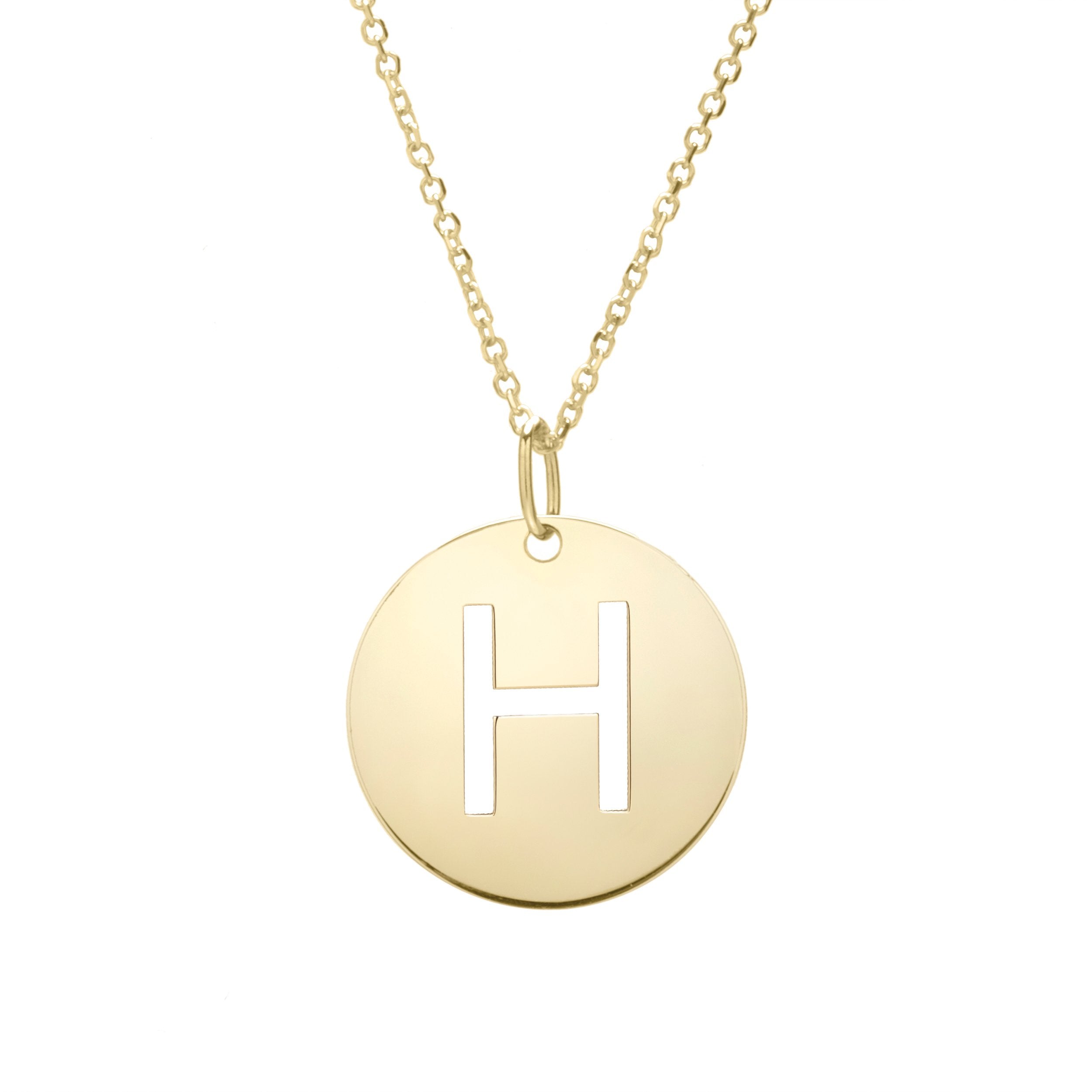 Polished Initial-H Pendant on 14kt Yellow Gold  Extendable Classic Cable Chain with Lobster Clasp
