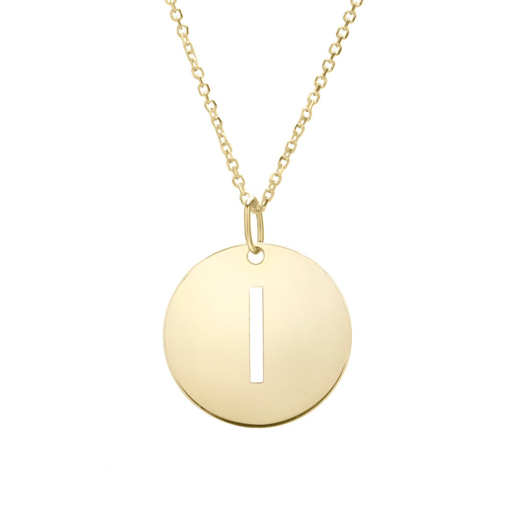 Polished Initial-I Pendant on 14kt Yellow Gold  Extendable Classic Cable Chain with Lobster Clasp