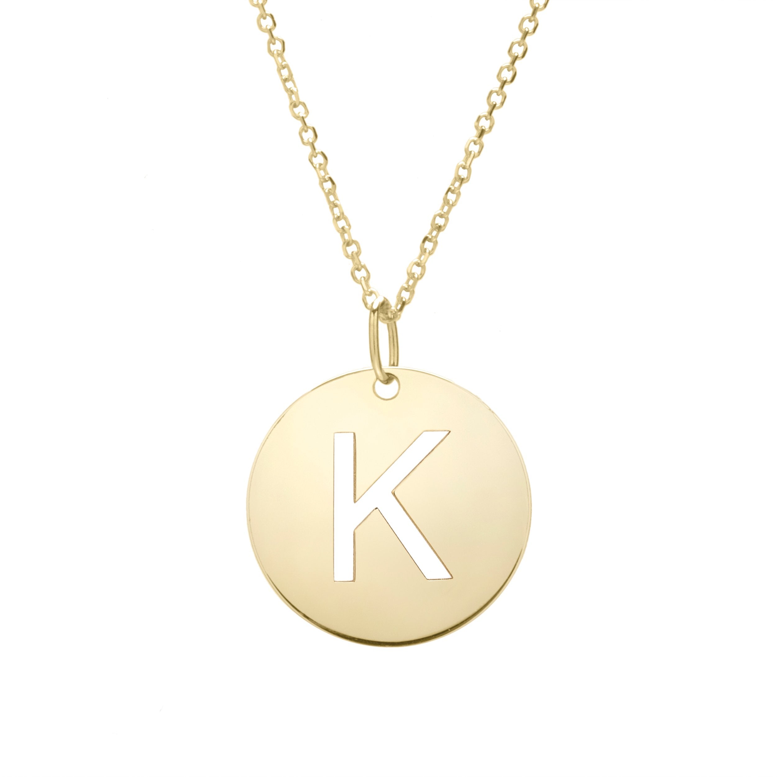 Polished Initial-K Pendant on 14kt Yellow Gold  Extendable Classic Cable Chain with Lobster Clasp