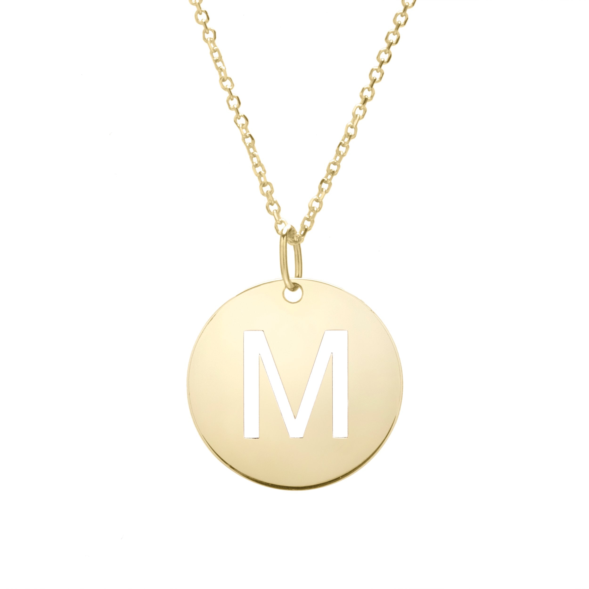 Polished Initial-M Pendant on 14kt Yellow Gold  Extendable Classic Cable Chain with Lobster Clasp