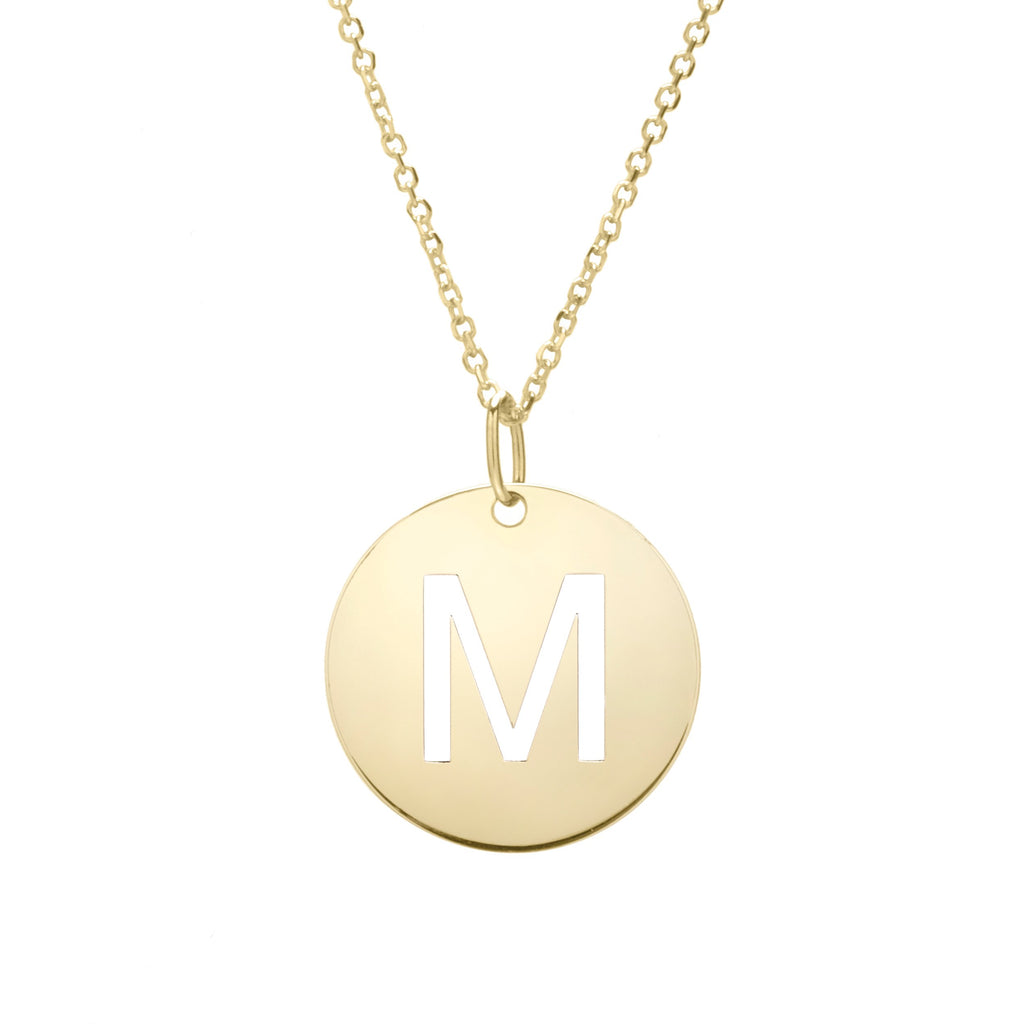 Polished Initial-M Pendant on 14kt Yellow Gold  Extendable Classic Cable Chain with Lobster Clasp