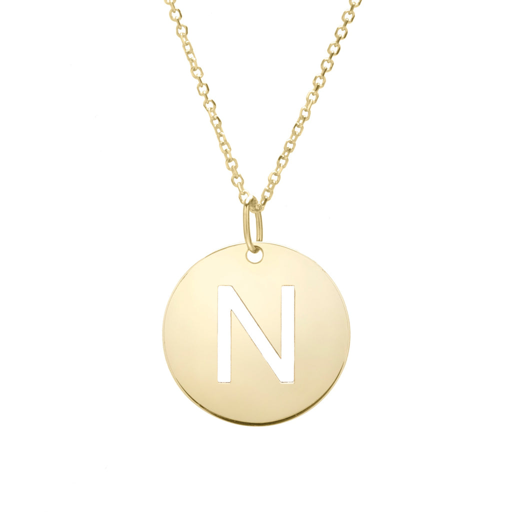 Polished Initial-N Pendant on 14kt Yellow Gold  Extendable Classic Cable Chain with Lobster Clasp
