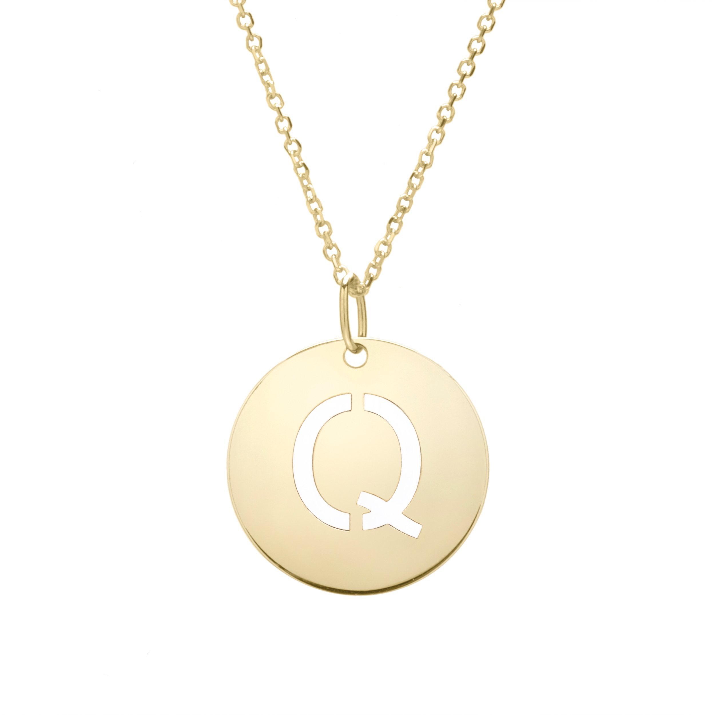 Polished Initial-Q Pendant on 14kt Yellow Gold  Extendable Classic Cable Chain with Lobster Clasp