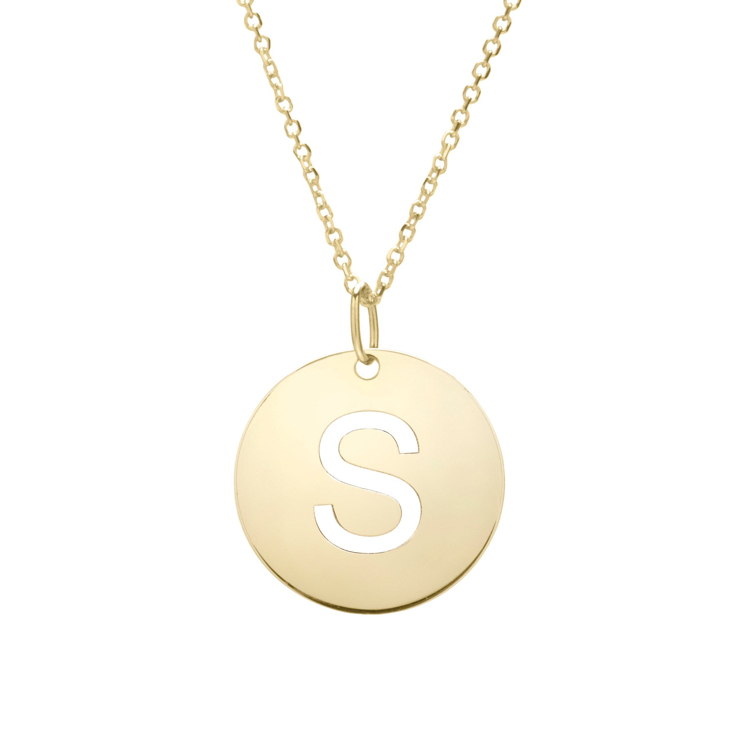 Polished Initial-S Pendant on 14kt Yellow Gold  Extendable Classic Cable Chain with Lobster Clasp