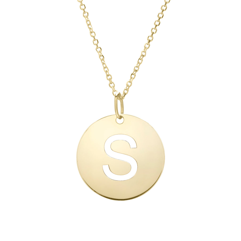 Polished Initial-S Pendant on 14kt Yellow Gold  Extendable Classic Cable Chain with Lobster Clasp