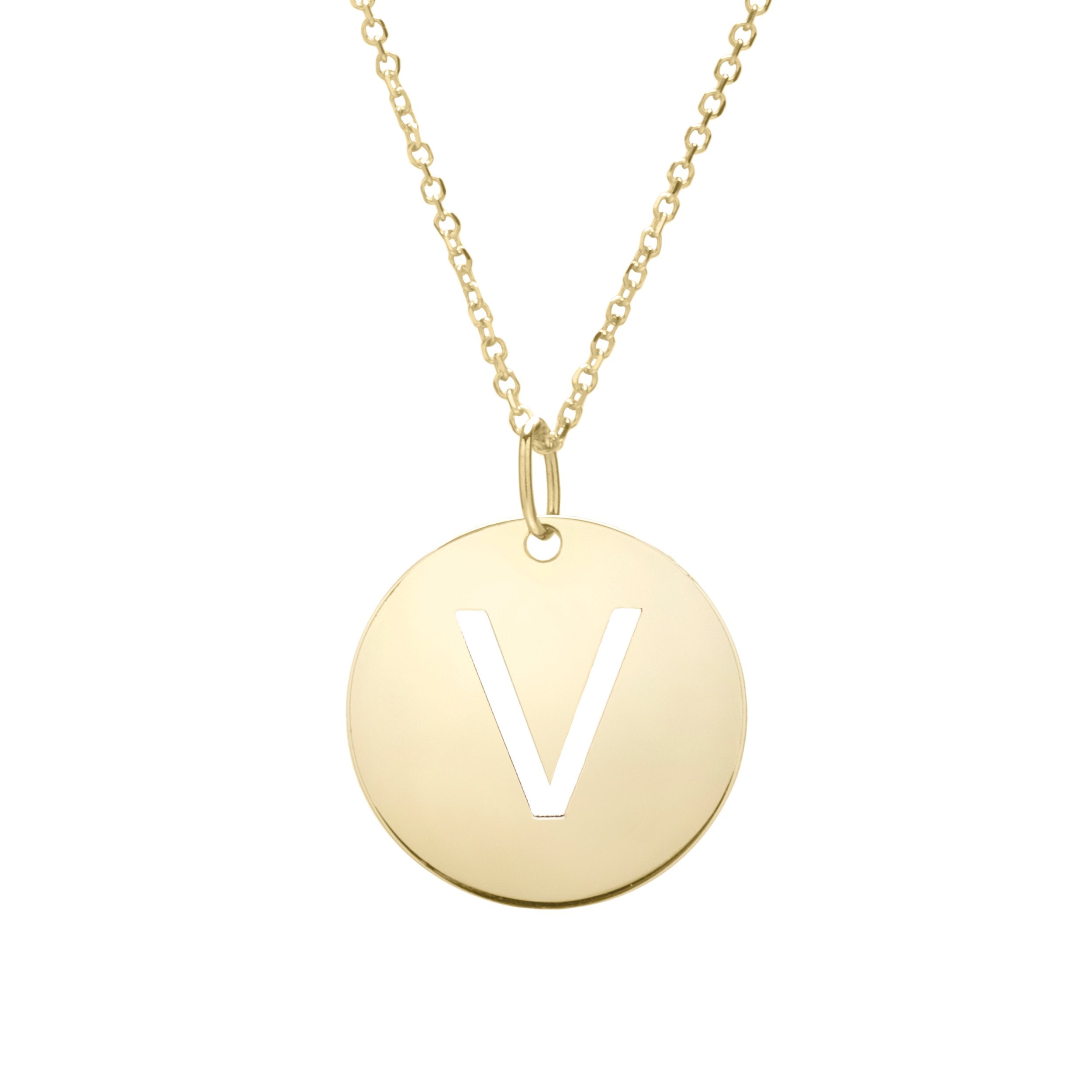 Polished Initial-V Pendant on 14kt Yellow Gold  Extendable Classic Cable Chain with Lobster Clasp