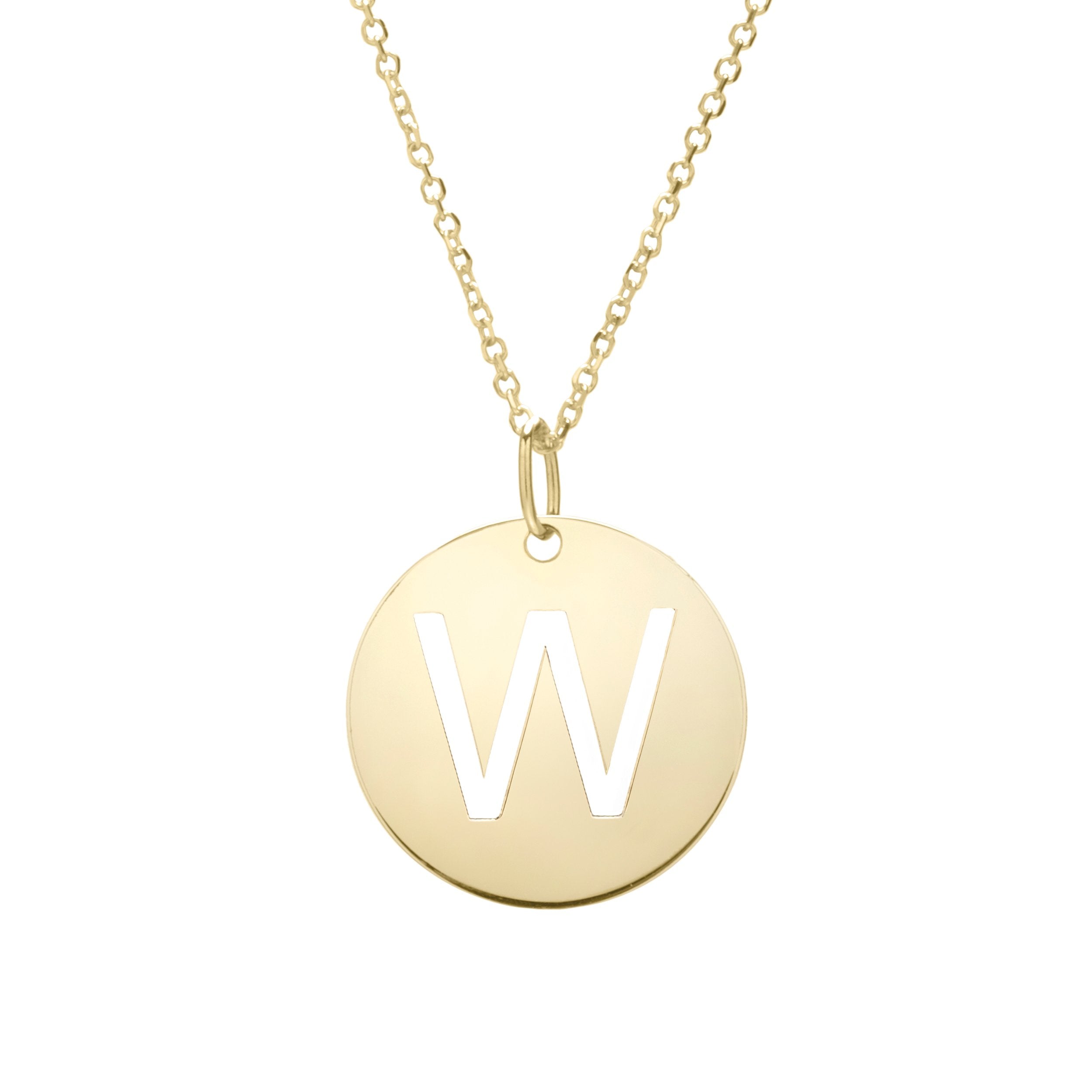 Polished Initial-W Pendant on 14kt Yellow Gold  Extendable Classic Cable Chain with Lobster Clasp