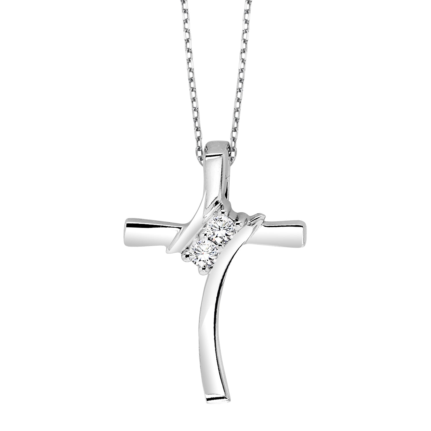 diamond 2-stone cross pendant necklace in sterling silver