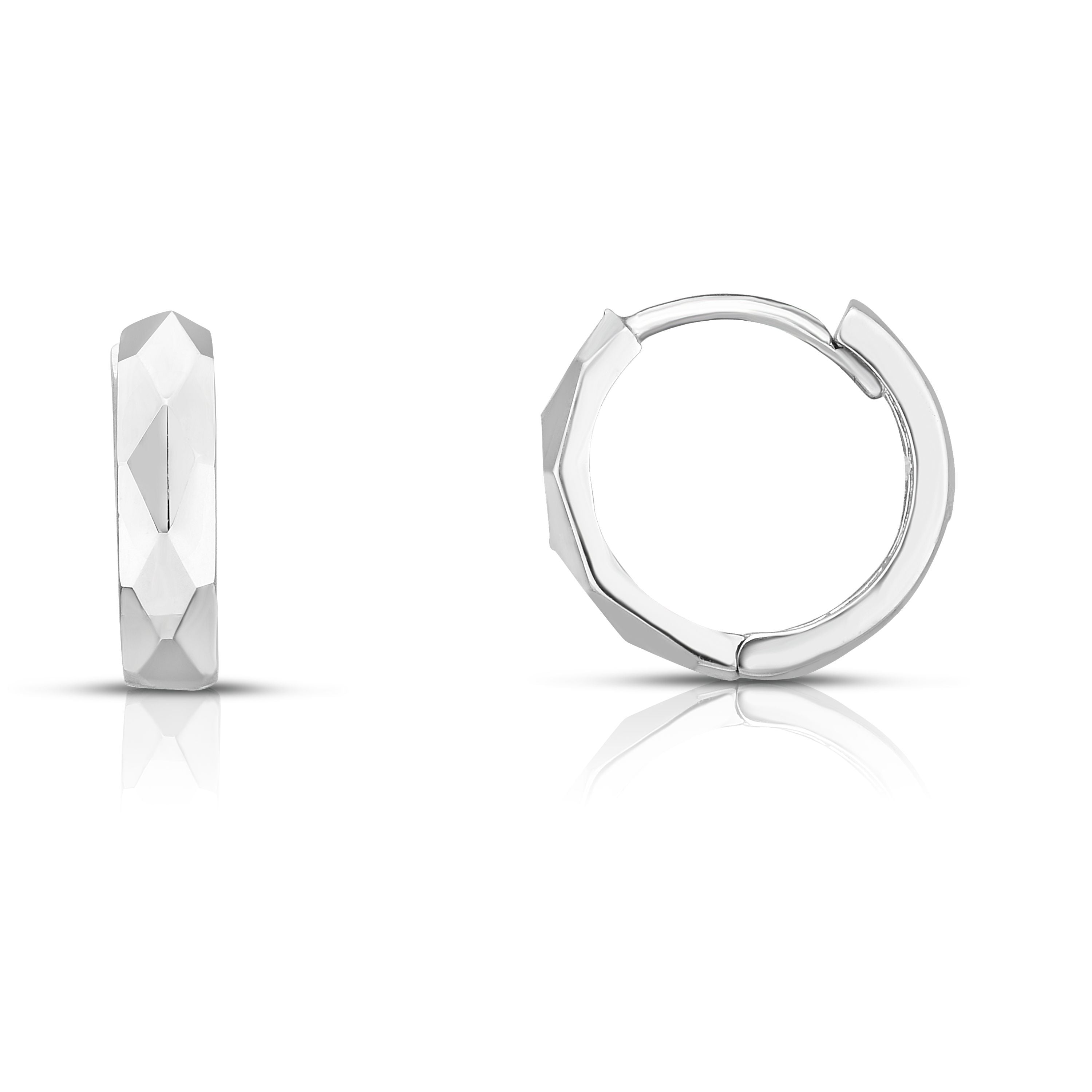 Diamond Cut Polished Circle Huggie Earring with Snap Clasp