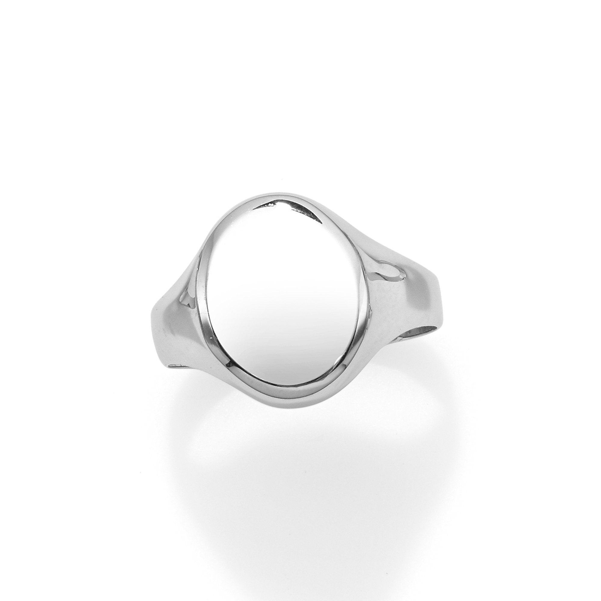 14kt White Gold Polished Oval Signet Ring - size 7